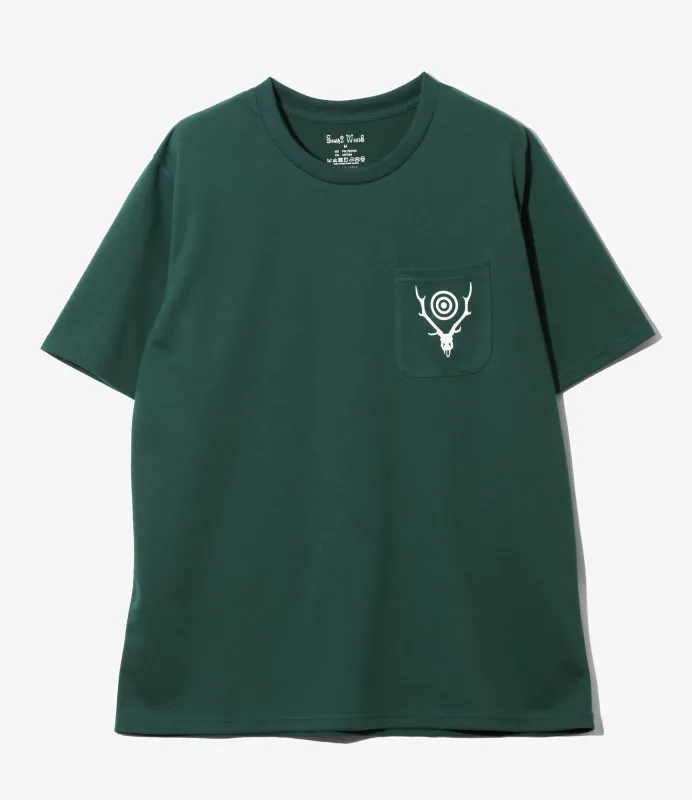 S/S Round Pocket Tee - Green - Circle Horn made by South2West8