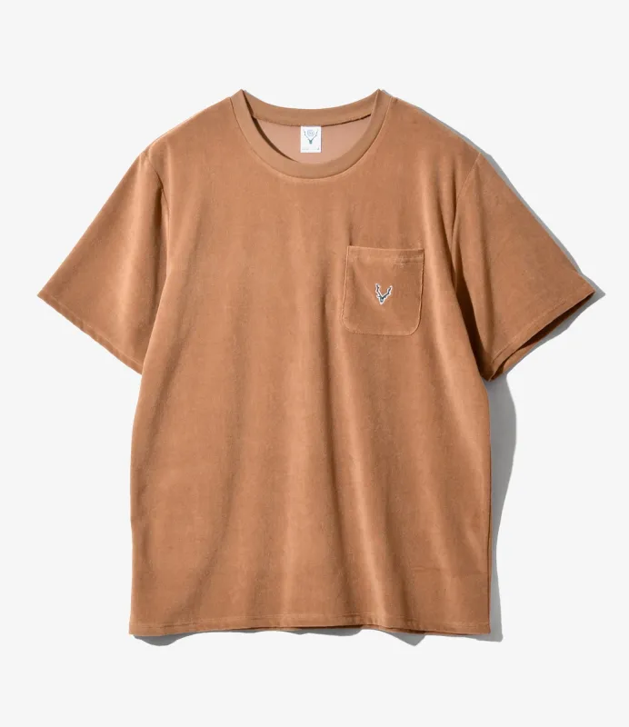 S/S Round Pocket Tee - Brown - C/Pe Pile made by South2West8