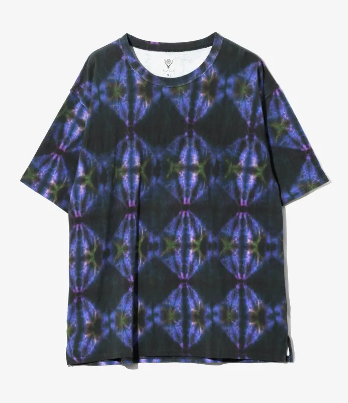 S/S Crew Neck Shirt - Blue - Cotton Pique / Tie-Dye Printed made by South2West8