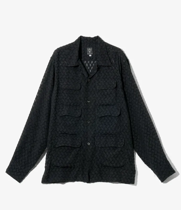 6 Pocket Shirt - Black - Poly Chiffon Cut Jq. made by South2West8