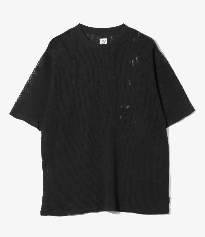 S/S Crew Neck Tee - Black - Cotton Mesh made by South2West8