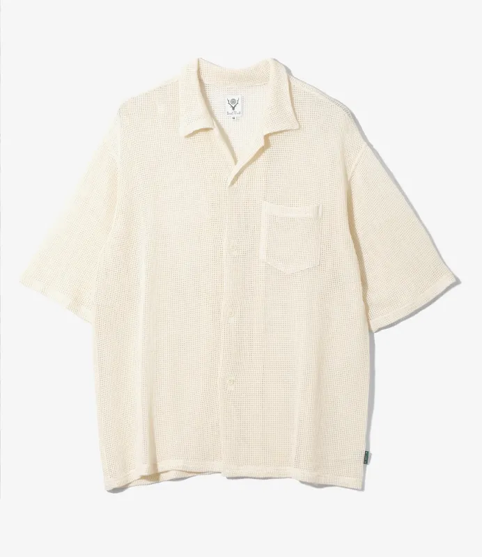 Women's S/S Open Collar Shirt - White - Cotton Mesh made by South2West8