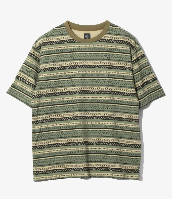 S/S Crew Neck Tee - Olive - Stripe Jersey / Stripe Printed made by South2West8