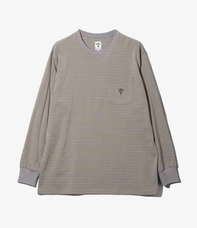 Women's L/S Round Pocket Tee - Lavender - Multi Stripe made by South2West8