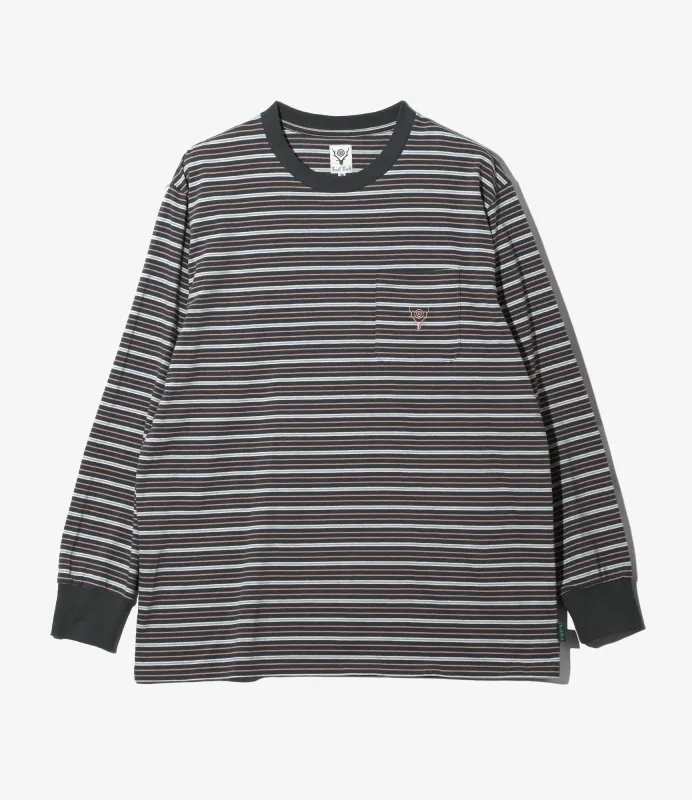 L/S Round Pocket Tee - Grey - Multi Stripe made by South2West8