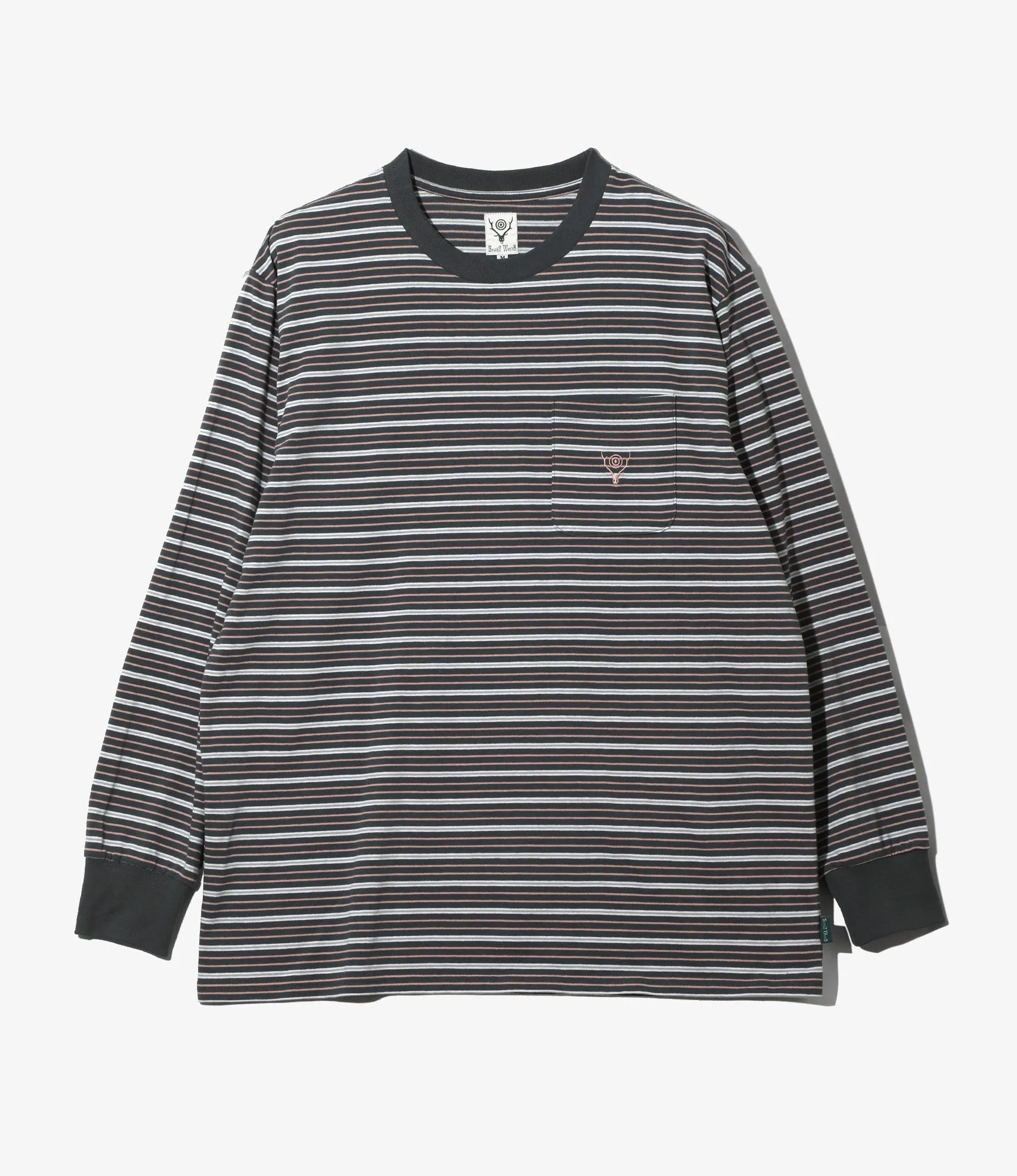 L/S Round Pocket Tee - Grey - Multi Stripe sold by South2West8
