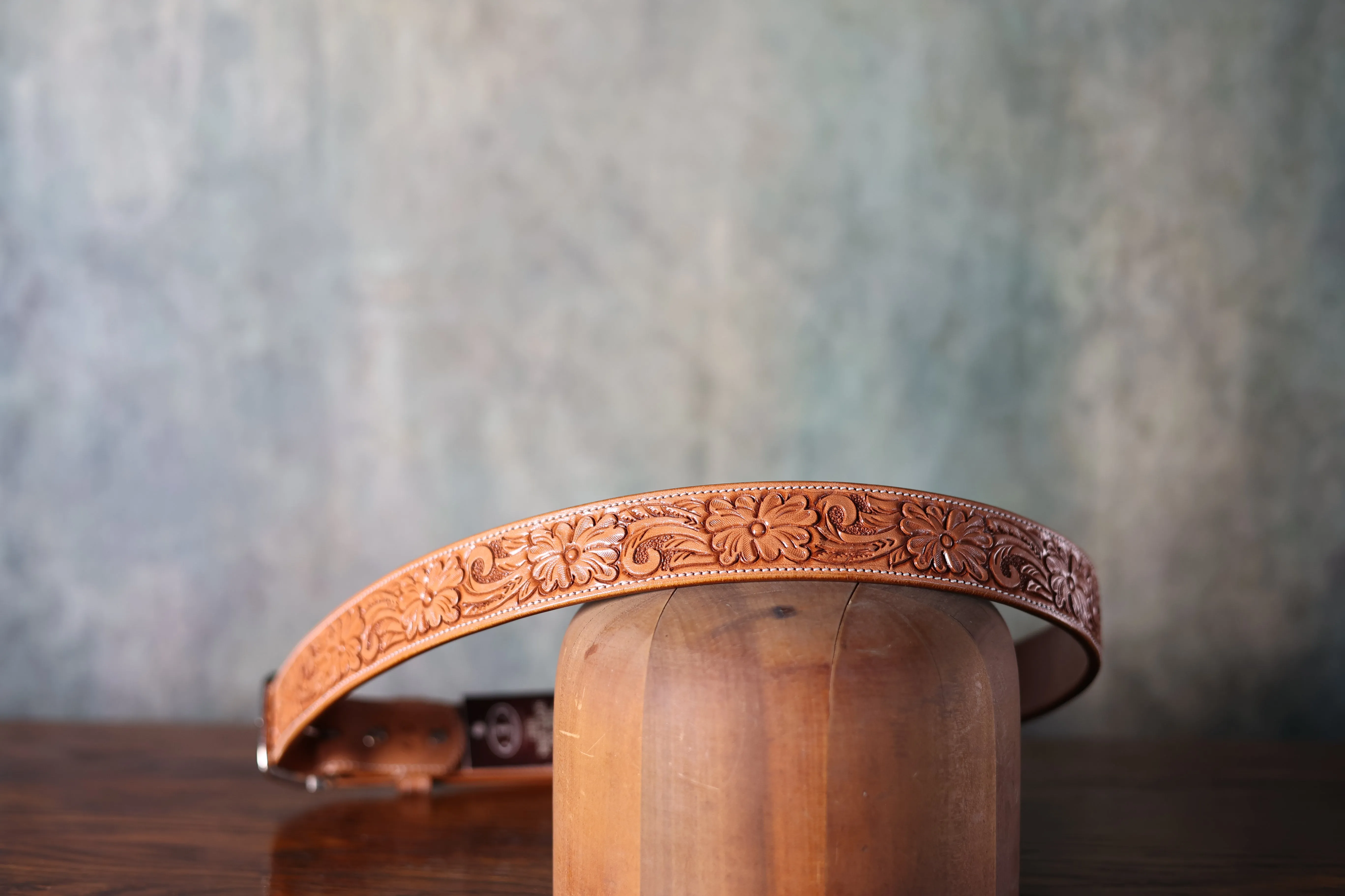 Texas Saddlery Hand Tooled Leather Tan Floral Belt sold by Greeley Hat Works product image thumbnail 2