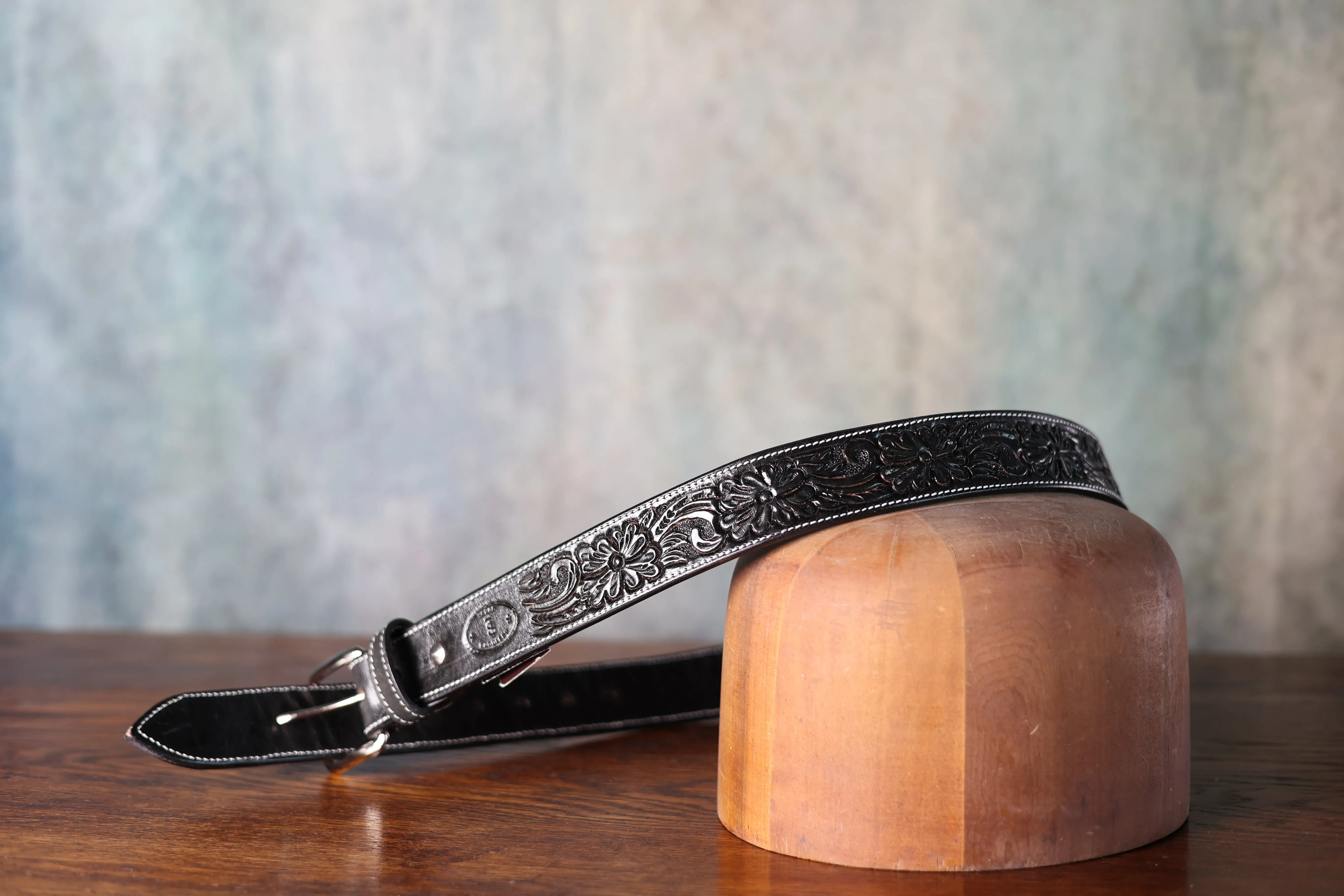 Texas Saddlery Hand Tooled Leather Black Floral Belt sold by Greeley Hat Works product image thumbnail 2