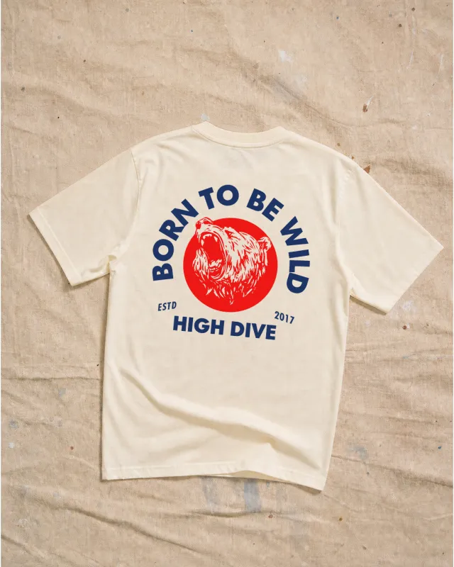 Born To Be Wild Ecru Tee made by High Dive Apparel HDA
