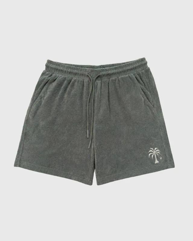 Khaki Green Palm Towel Shorts made by High Dive Apparel HDA