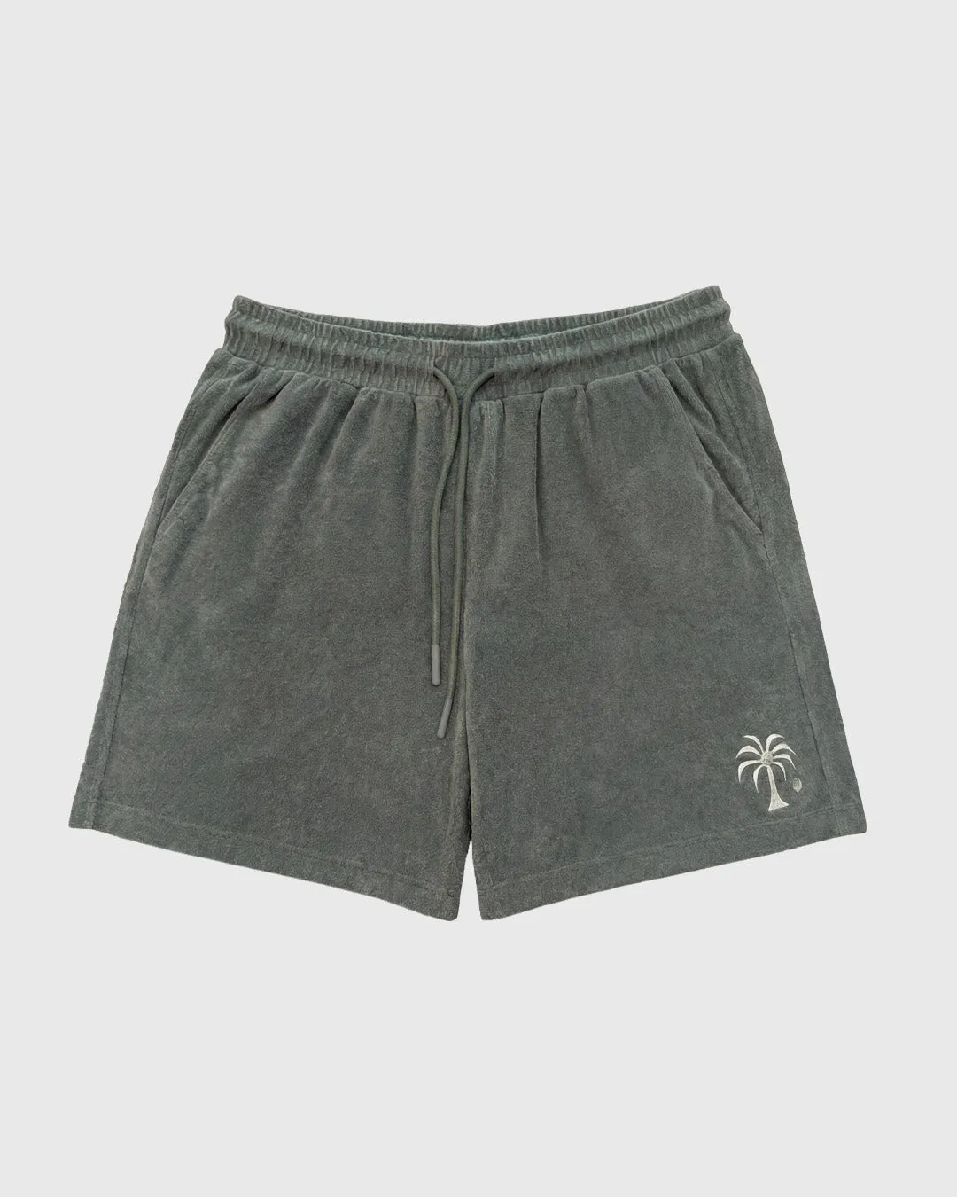 Khaki Green Palm Towel Shorts sold by High Dive Apparel HDA