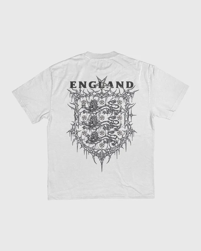White Heavy Faded Tee with Coal England Print Limited Edition HDA X Dirt_Wizard made by High Dive Apparel HDA