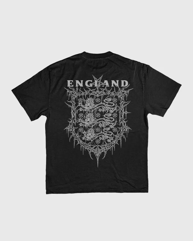 Black Heavy Faded Tee with Off White England Print Limited Edition HDA X Dirt_Wizard made by High Dive Apparel HDA