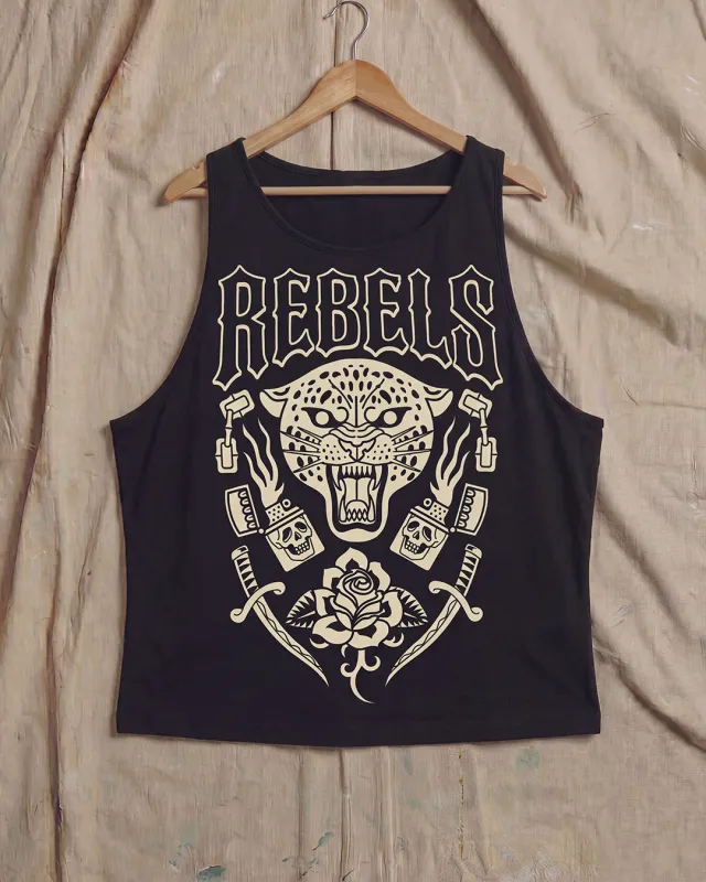 Rebels Black Crop Tank Top made by High Dive Apparel HDA