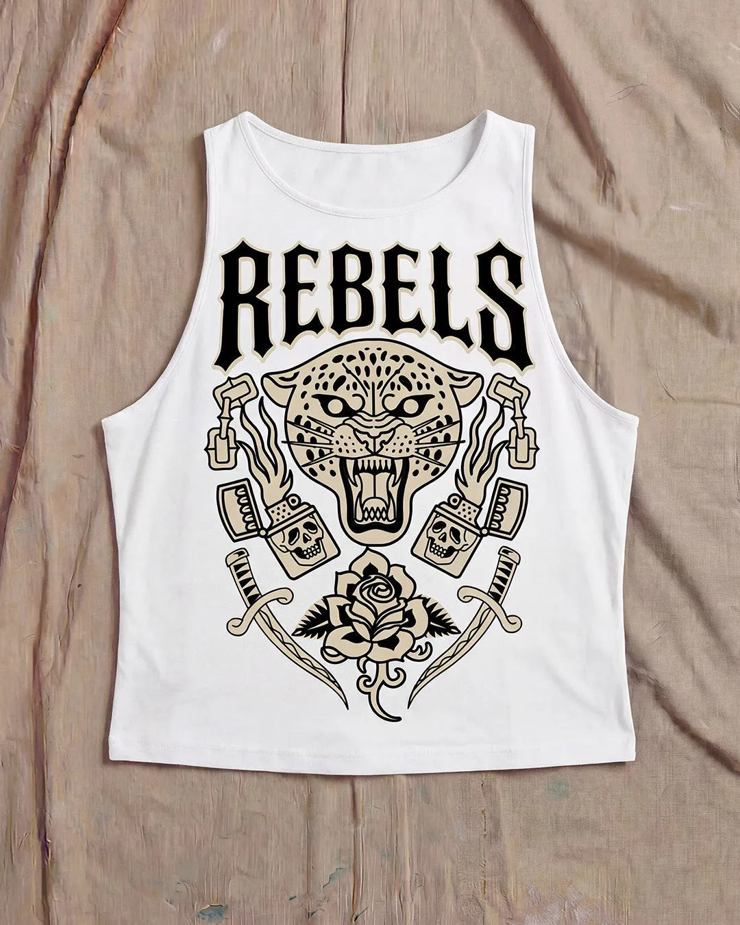 Rebels White Crop Tank Top sold by High Dive Apparel HDA