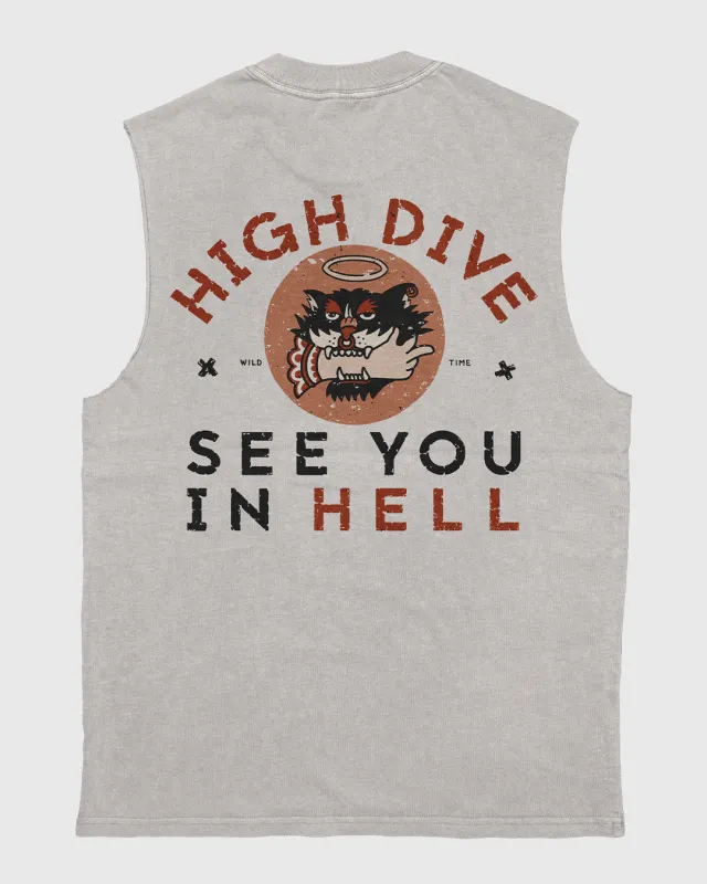 See You In Hell Heavy Faded Bone Tank made by High Dive Apparel HDA