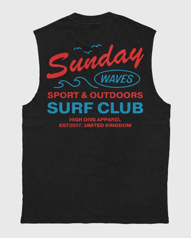 Sunday Waves Heavy Faded Black Tank made by High Dive Apparel HDA