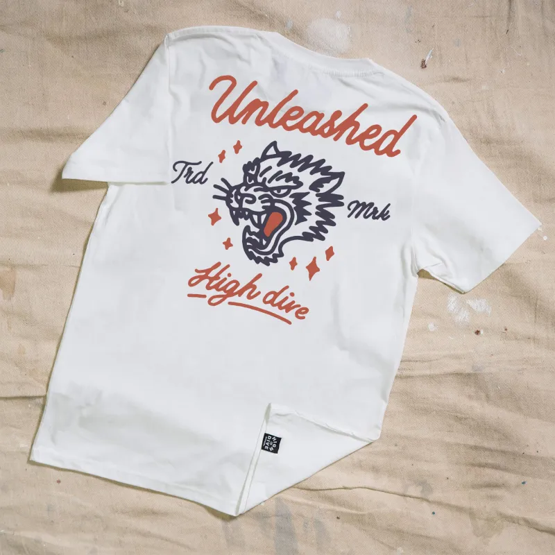 Unleashed White Tee made by High Dive Apparel HDA