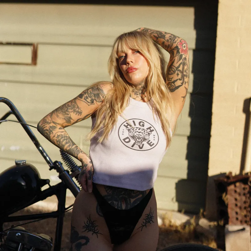 Logo White Ribbed Tank Top made by High Dive Apparel HDA