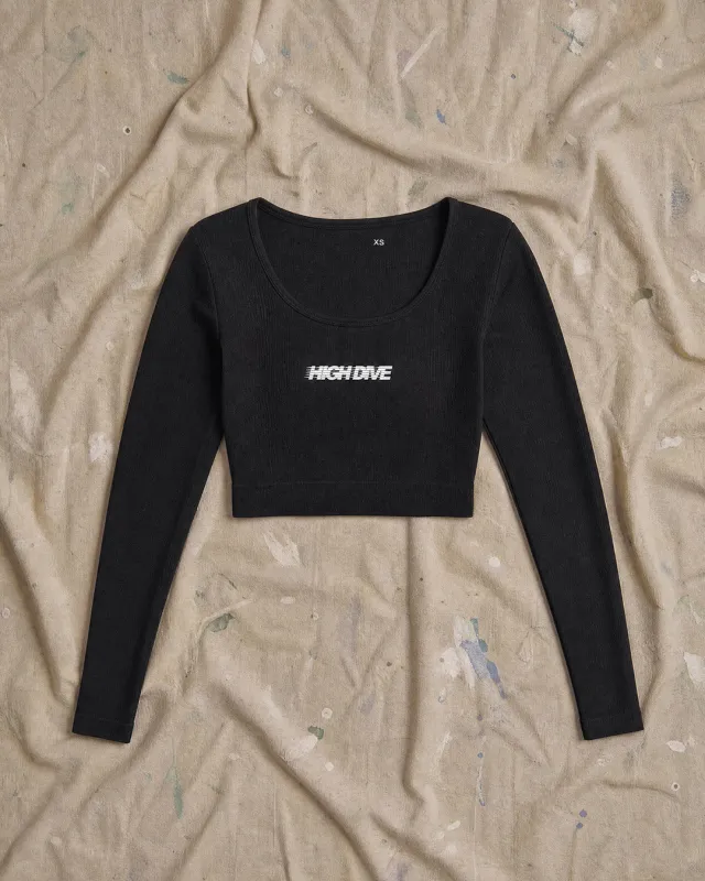 Athletic Dept Black Ribbed Seamless Long sleeve Crop Top made by High Dive Apparel HDA