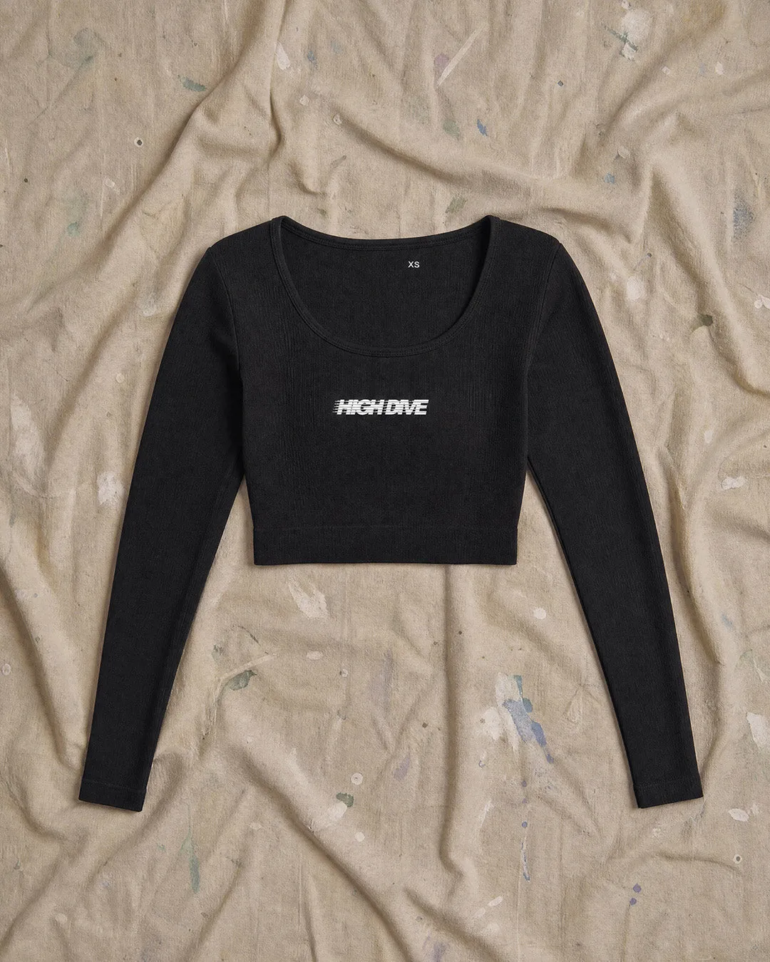 Athletic Dept Black Ribbed Seamless Long sleeve Crop Top sold by High Dive Apparel HDA