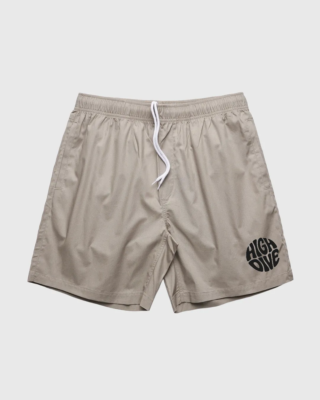 HDA Groovy Logo Bone Beach Shorts sold by High Dive Apparel HDA