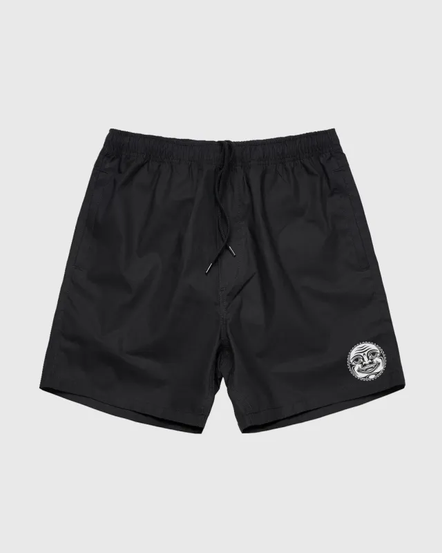 Happy Face Black Beach Shorts made by High Dive Apparel HDA