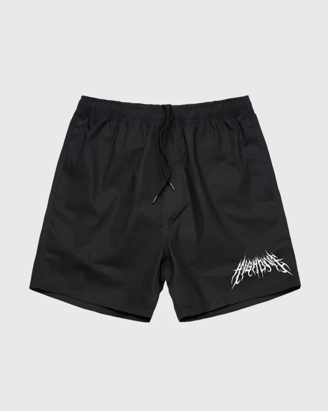 Metal Logo Black Beach Shorts made by High Dive Apparel HDA