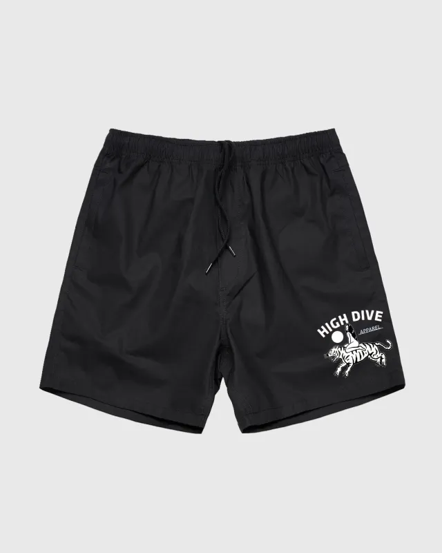 Tiger Rider Black Beach Shorts made by High Dive Apparel HDA