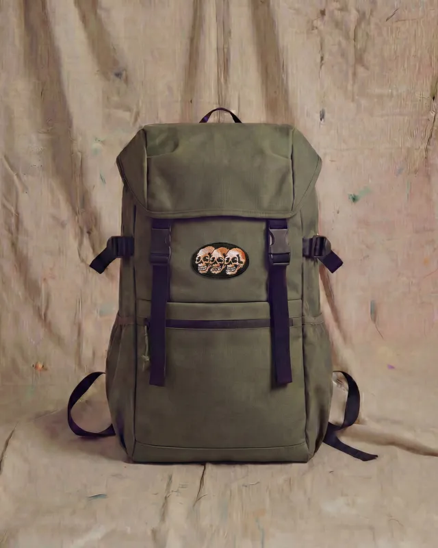 3 Skull Ramble Backpack Moss Green made by High Dive Apparel HDA