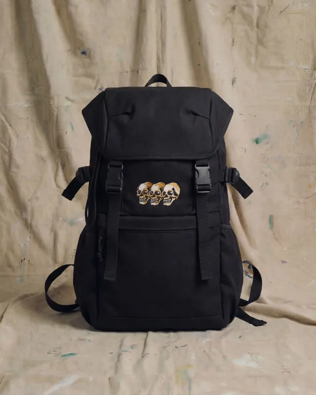 3 Skull Ramble Backpack Black made by High Dive Apparel HDA