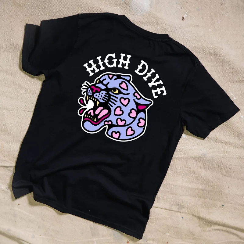 Hearty Panther Black Tee made by High Dive Apparel HDA