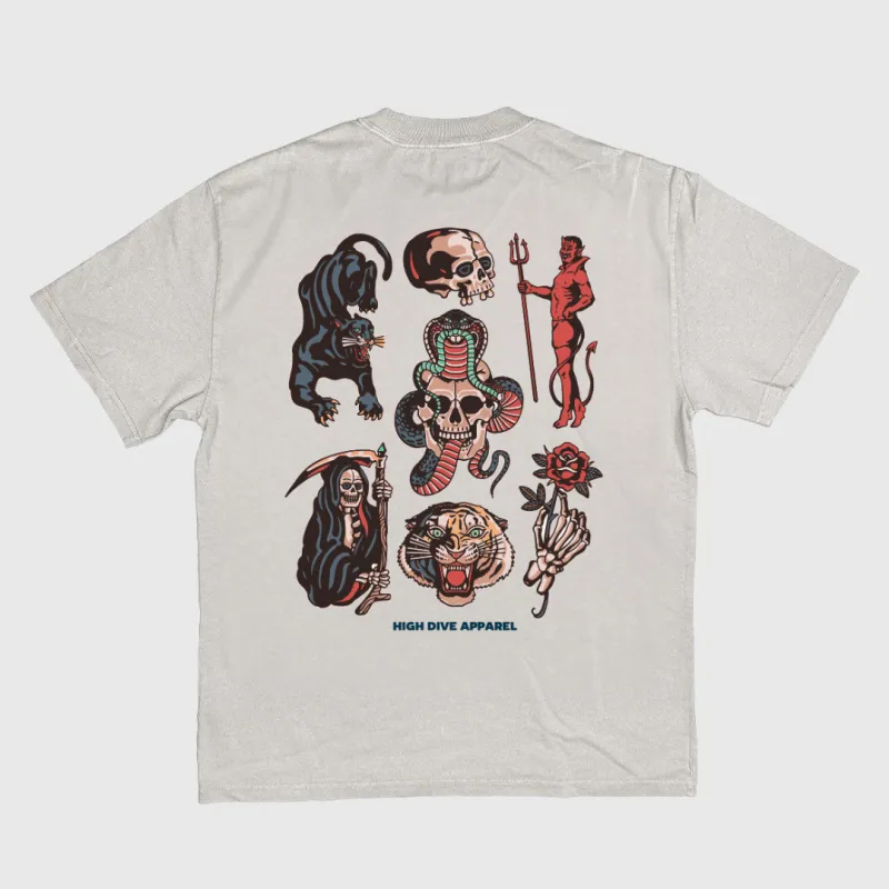 Devil Flash Heavy Tee Faded Bone made by High Dive Apparel HDA