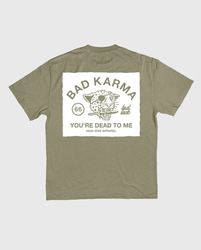 Bad Luck White Print Ultra Heavy Tee Faded Eucalyptus made by High Dive Apparel HDA