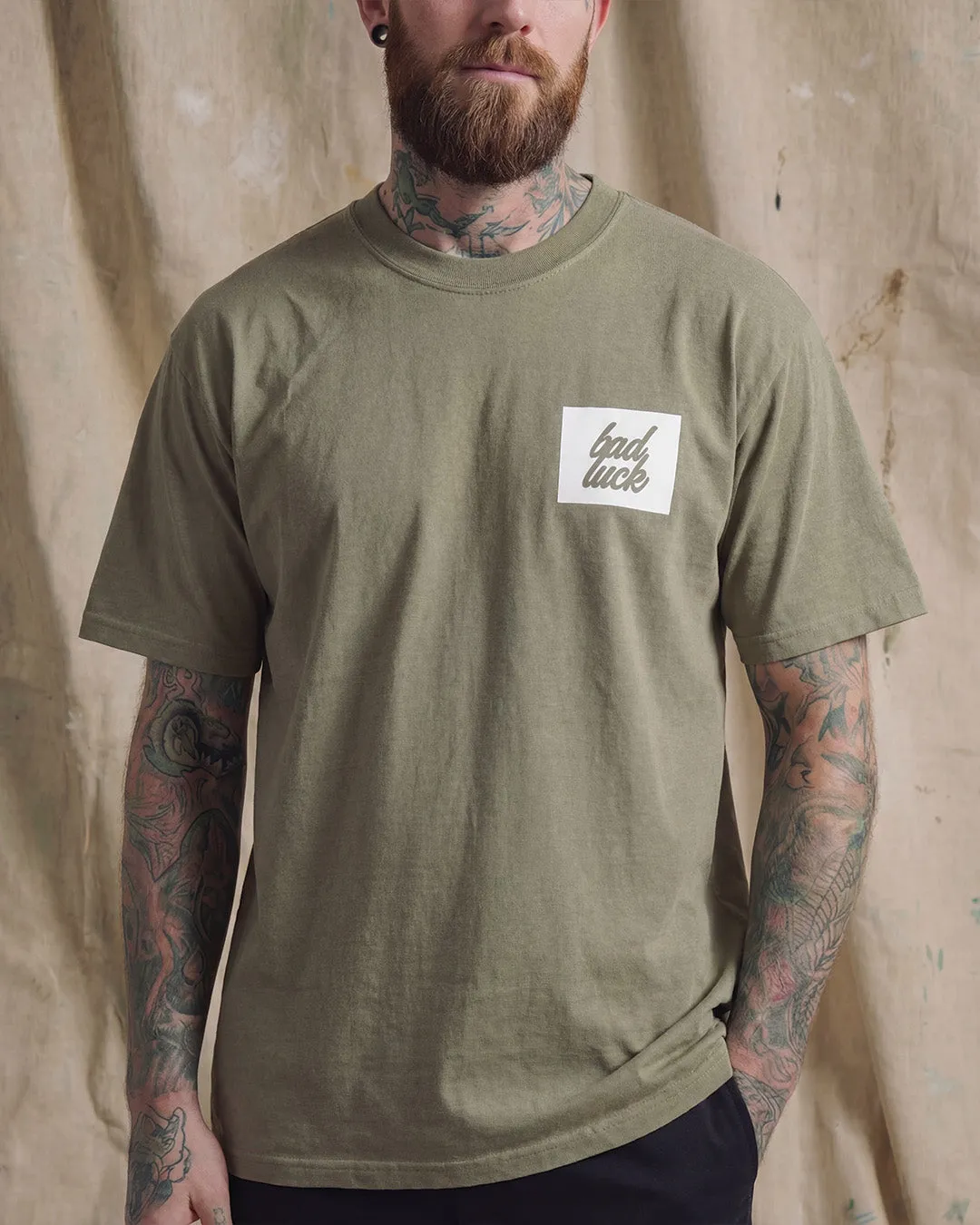 Bad Luck White Print Ultra Heavy Tee Faded Eucalyptus sold by High Dive Apparel HDA product image thumbnail 4