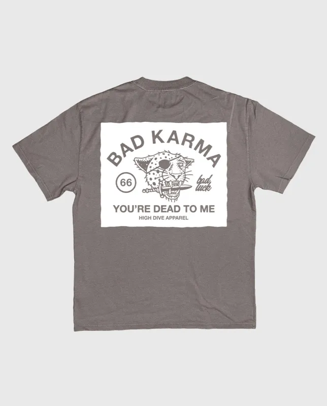 Bad Luck White Print Ultra Heavy Tee Faded Grey made by High Dive Apparel HDA