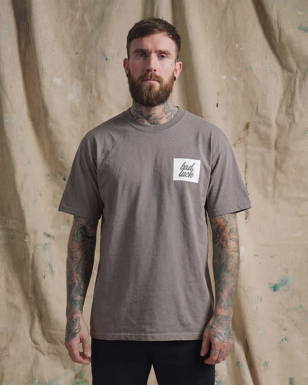 Bad Luck White Print Ultra Heavy Tee Faded Grey sold by High Dive Apparel HDA product image thumbnail 4
