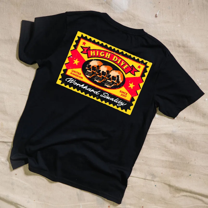 3 Skulls Black T-Shirt made by High Dive Apparel HDA