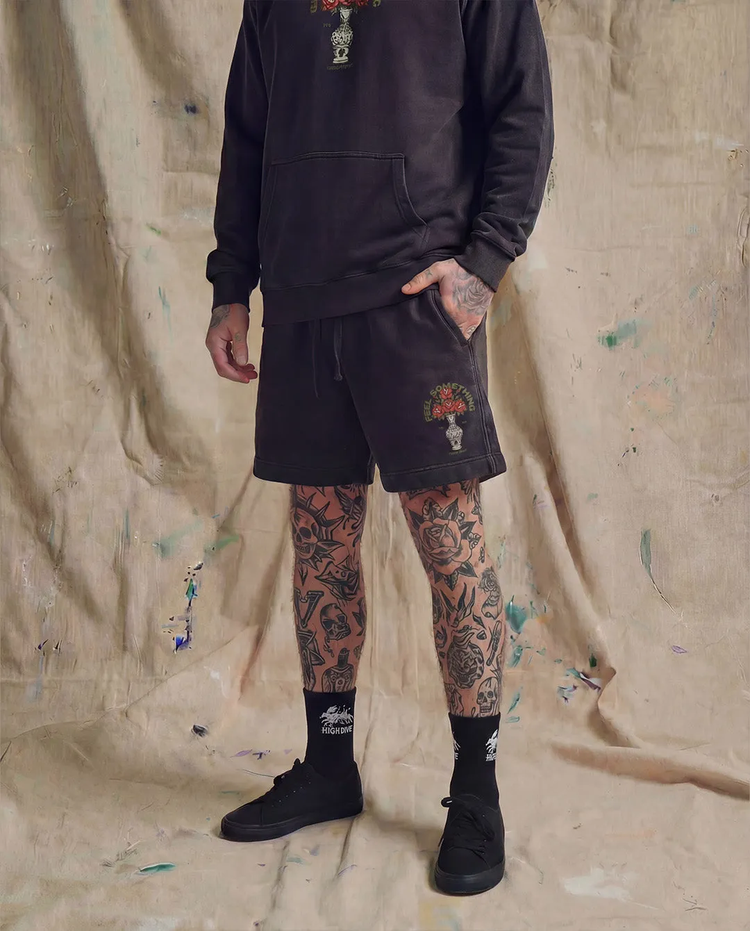 Feel Something Faded Black Relax Track Shorts sold by High Dive Apparel HDA product image thumbnail 2