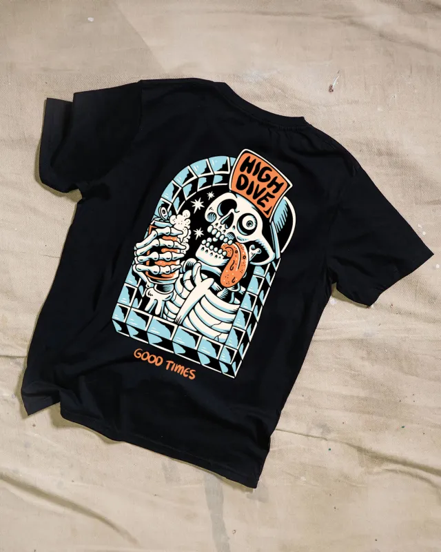 Good Times Black T-Shirt made by High Dive Apparel HDA