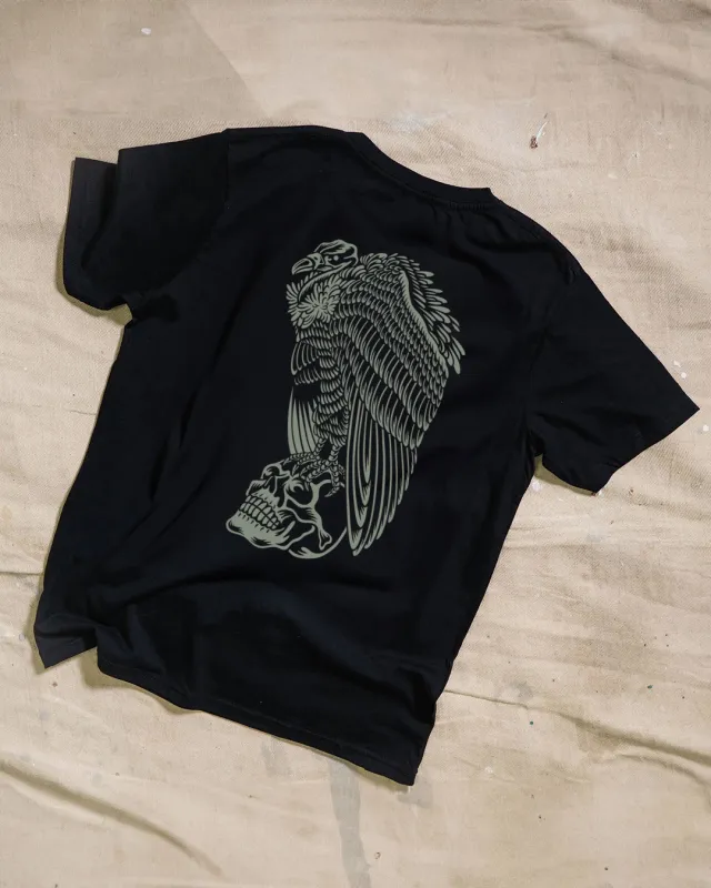 Monochrome Sitting Vulture Black T-Shirt made by High Dive Apparel HDA