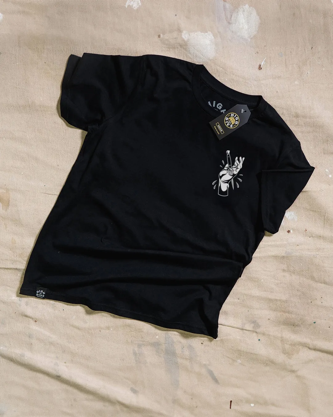 Monochrome Stabbed Hand Black T-Shirt sold by High Dive Apparel HDA product image thumbnail 2