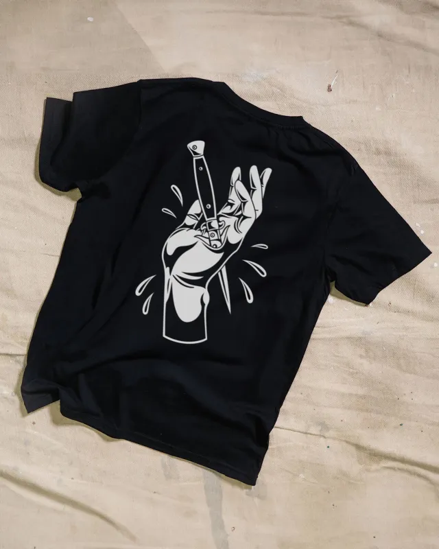Monochrome Stabbed Hand Black T-Shirt made by High Dive Apparel HDA