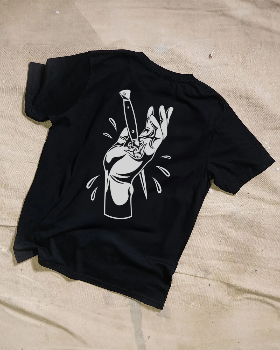Monochrome Stabbed Hand Black T-Shirt sold by High Dive Apparel HDA