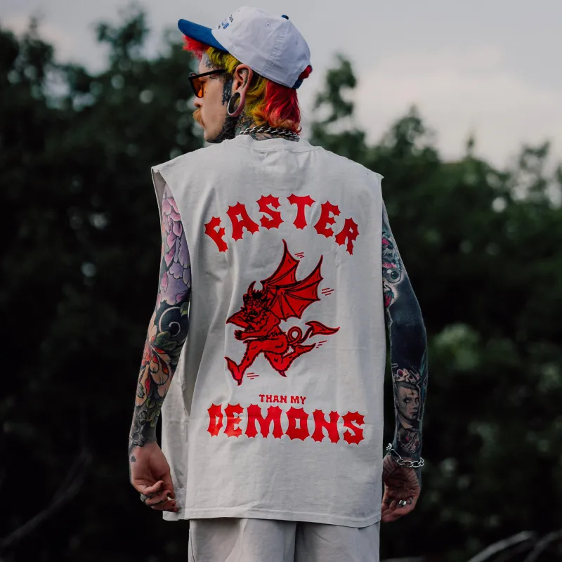 Faster Than My Demons Heavy Faded Bone Tank made by High Dive Apparel HDA