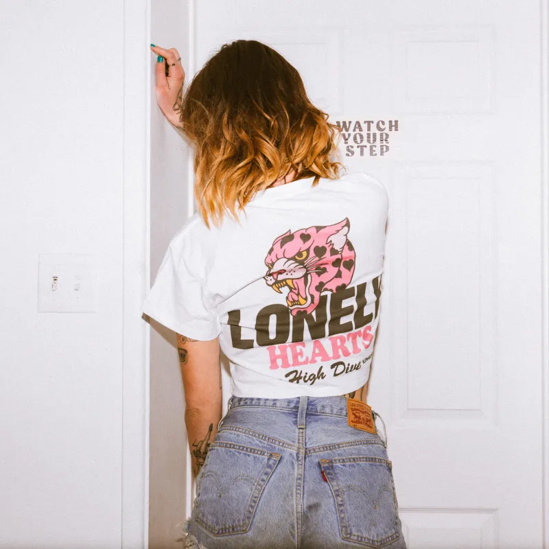 Lonely Hearts White Crop Top made by High Dive Apparel HDA