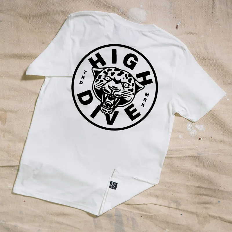 Panther Logo White Tee made by High Dive Apparel HDA