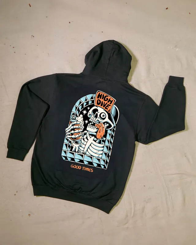 Good Times Black Hoody made by High Dive Apparel HDA