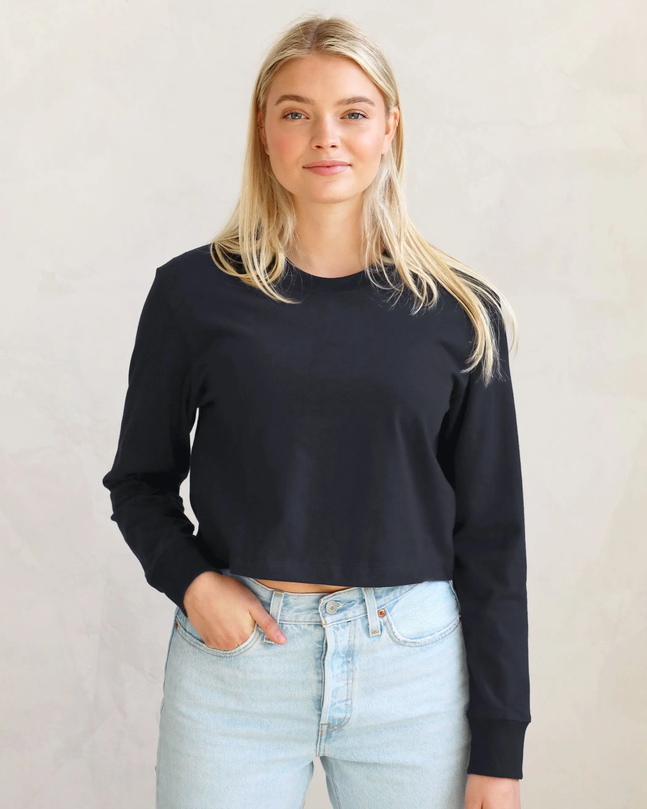 Monday Long Sleeve Crop Top Ink sold by Province of Canada product image thumbnail 2