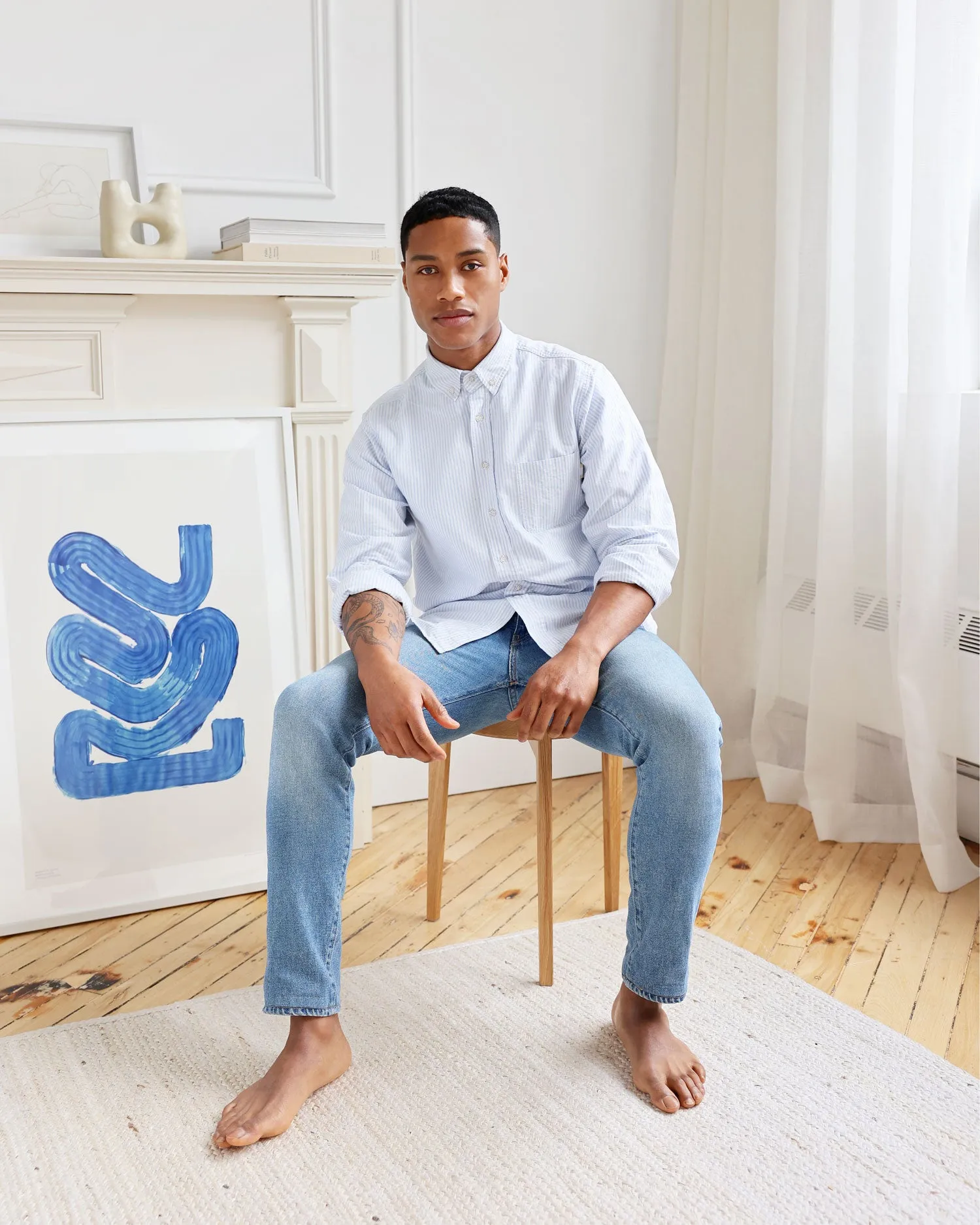 Oxford Stripe Shirt Blue - Unisex sold by Province of Canada product image thumbnail 3